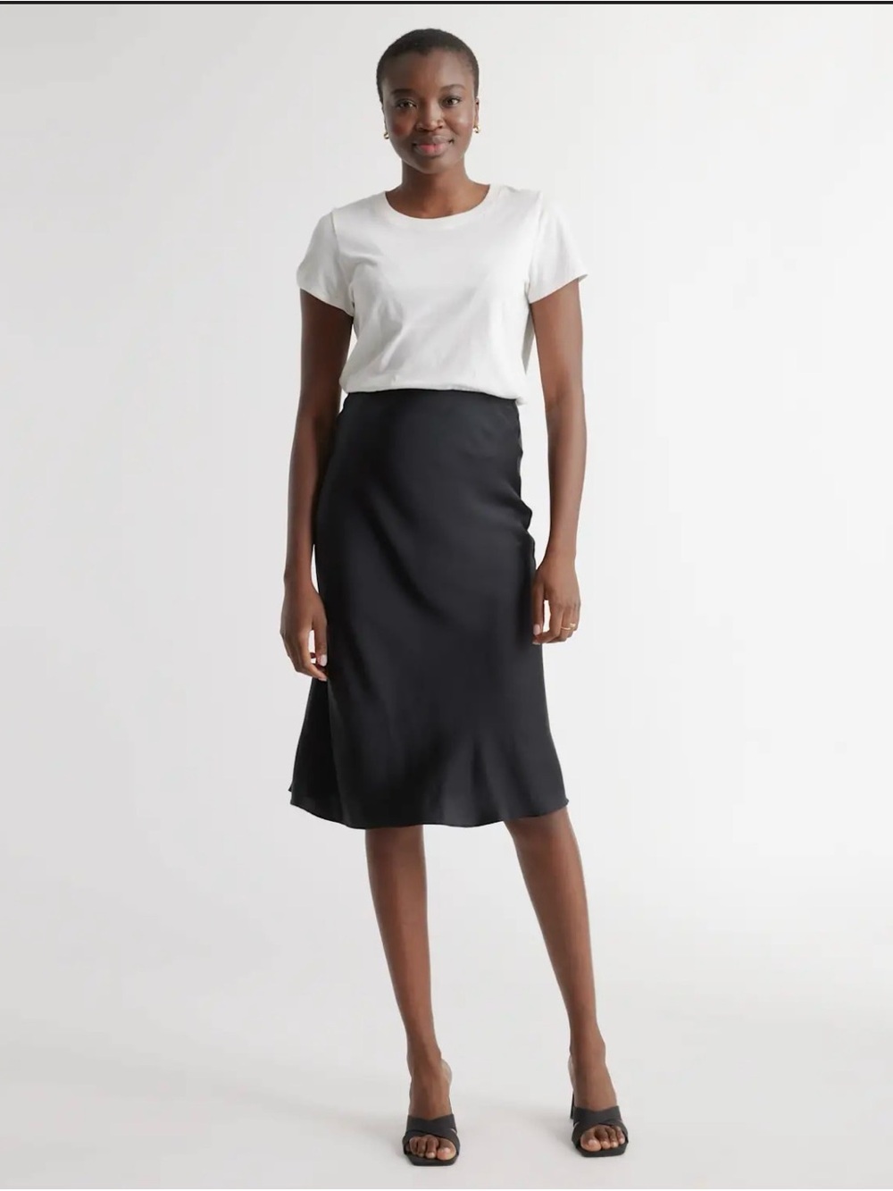 Quince Women 100% Washable Silk Skirt Midi Black Size Small